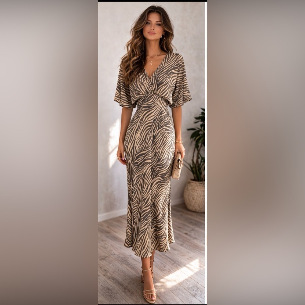ASTR NWOT Flutter Sleeve Open Back Midi Dress Zebra - S ($99)